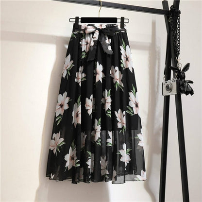 Cap Point 15 / Free size Belline Chiffon Floral Bohemian High Waist Maxi Skirt
