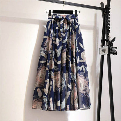Cap Point 4 / Free size Belline Chiffon Floral Bohemian High Waist Maxi Skirt