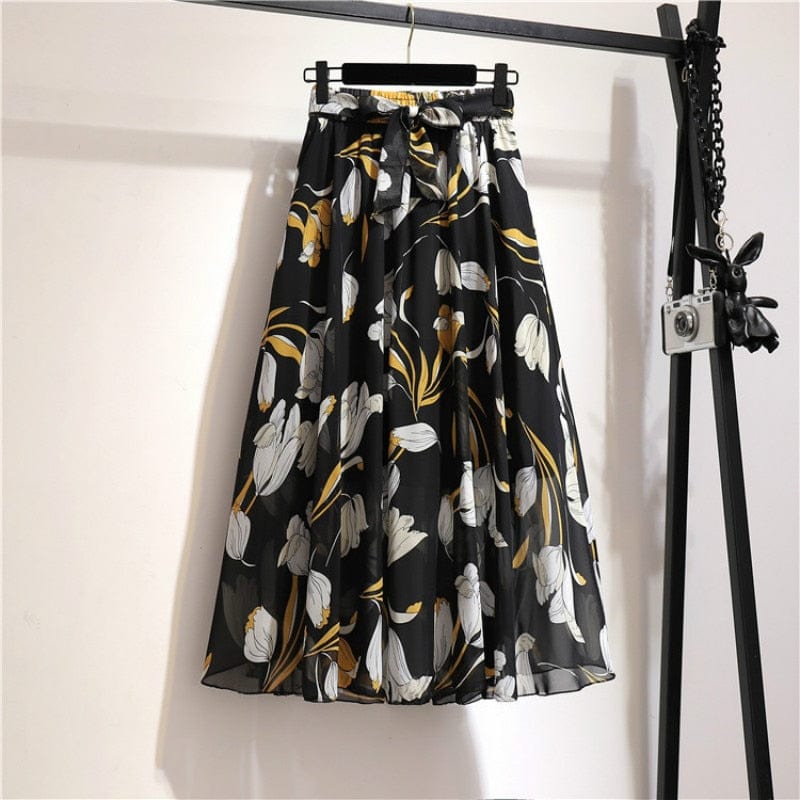 Cap Point 5 / Free size Belline Chiffon Floral Bohemian High Waist Maxi Skirt