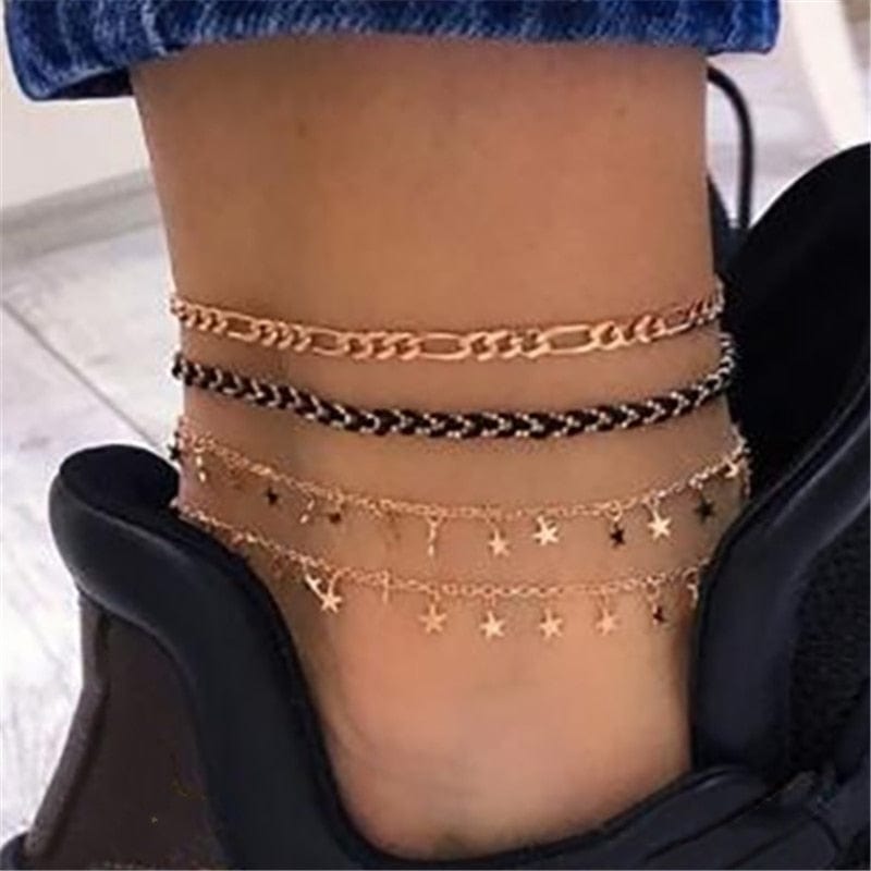 Cap Point 8383 Charlene Layered Gold Color Shell Pendant Chain Ankle Bracelet