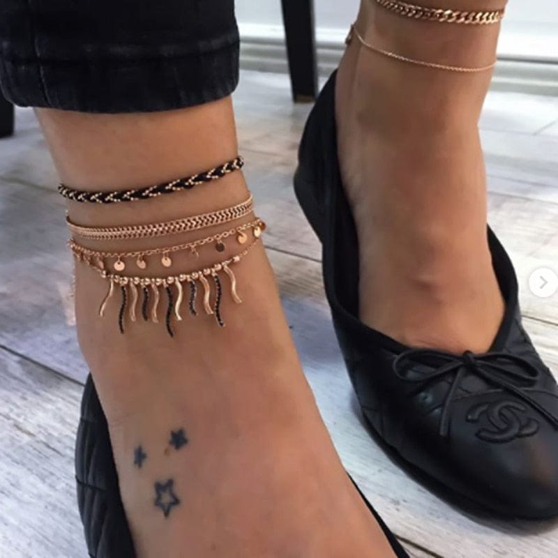 Cap Point 9036 Charlene Layered Gold Color Shell Pendant Chain Ankle Bracelet