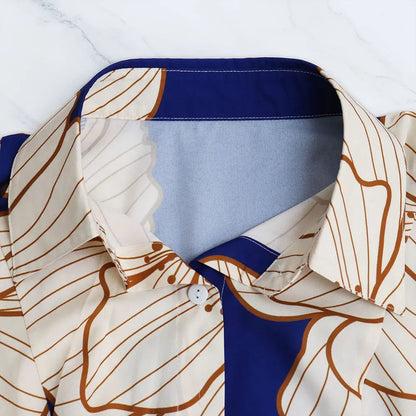 Cap Point Aimee Floral Printed Turn-down Collar Single Breasted Ruffles Hem Shirt Maxi Dress