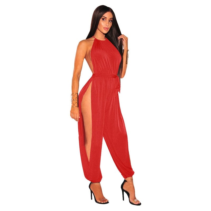 Cap Point Andreas Hollow Out Sleeveless O-Neck Belt Lace Up Jumpsuit