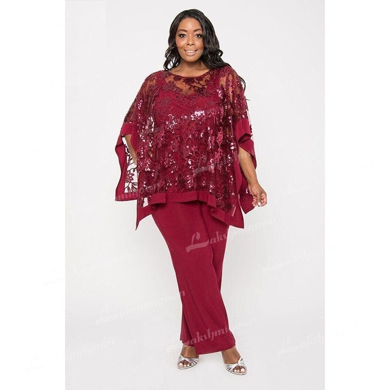 Cap Point Angel Lace Sequined Mother Of The Bride Pant Suit