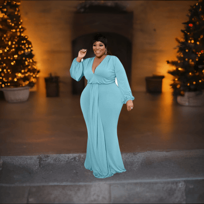 Cap Point Angelina Plus Size Elegant Mermaid Full Sleeve Maxi Dress