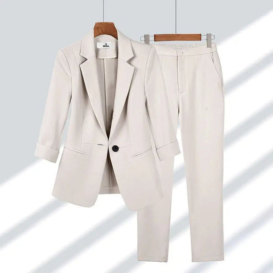 Cap Point apricot 2pcs set / M 40-50KG Altesse Wide Leg Pants Two Piece Elegant Jacket Blazer