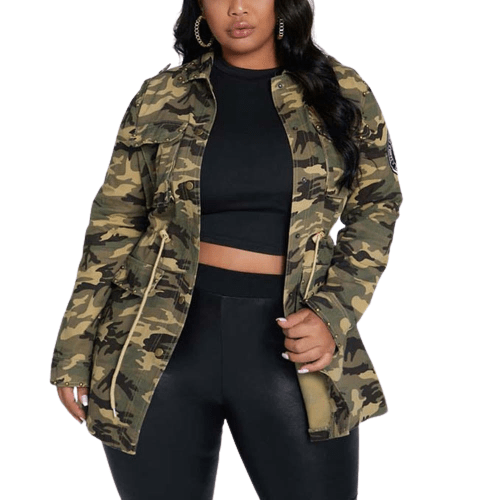 Cap Point army green / S Belinda Oversized Plaid Full Sleeve Open Stitch Turn Down Collar Jacket