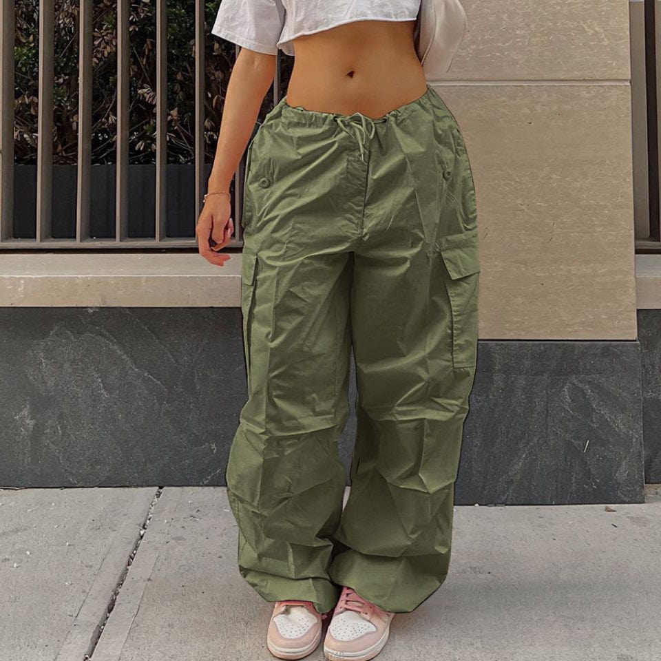 Cap Point Army Green / XS Beline Oversized Drawstring Low Waist Parachute Loose Fit Sweatpants