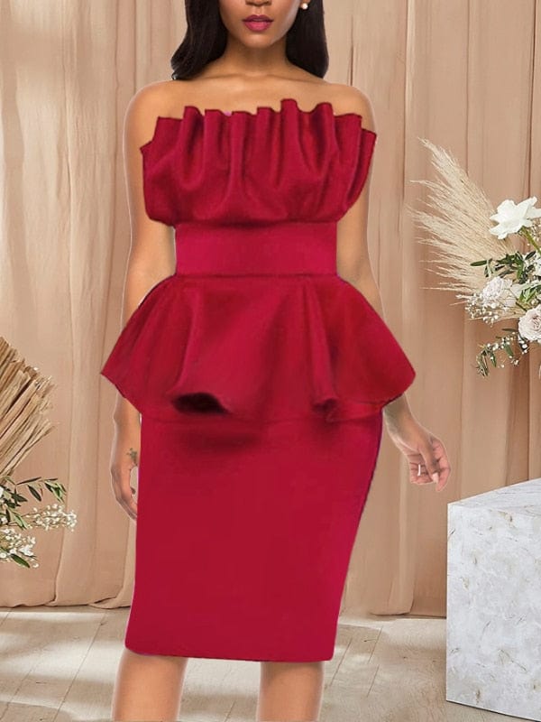 Cap Point Bare Shoulder Ruffle Peplum Party Prom Dress