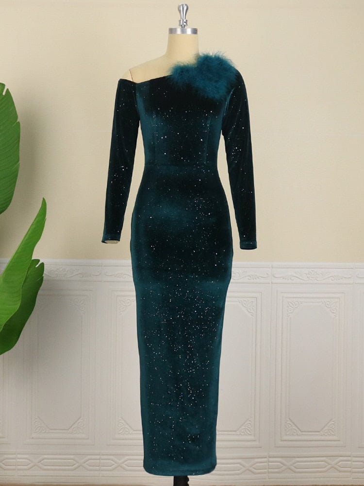 Cap Point Beatrice Velvet Feather Sparkly Sequin Bodycon Dress