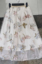 Cap Point Beige / One Size Perline Flowers Embroidery Tulle High Waist Midi Pleated Maxi Skirt