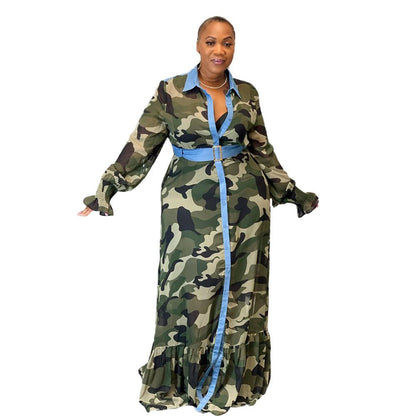 Cap Point Belinda Oversized Camouflage Print Full Sleeve High Waisted A Line Dress