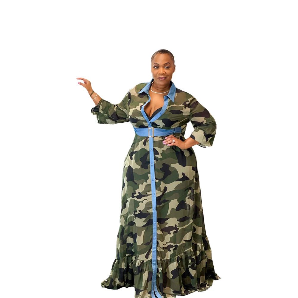 Cap Point Belinda Oversized Camouflage Print Full Sleeve High Waisted A Line Dress