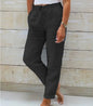 Cap Point Black / 5XL Ameline Cotton Linen High Elastic Waist Drawstring Pocket Beachwear Trousers