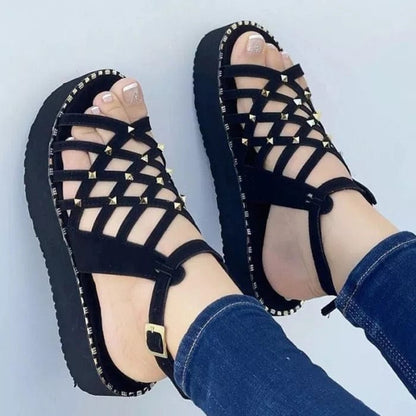 Cap Point black / 6 Summer Casual Sports Platform Roman Sandals