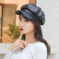 Cap Point Black Quality Fashion Leather Newsboy Octagonal Cap