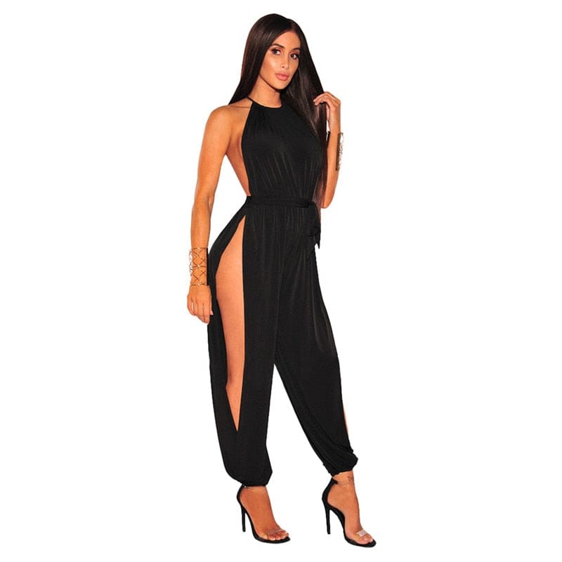 Cap Point Black / S Andreas Hollow Out Sleeveless O-Neck Belt Lace Up Jumpsuit