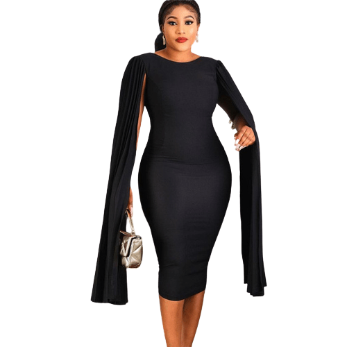 Cap Point Black / S Constancia Elegant Pleated Cloak Bodycon Dress