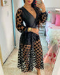 Cap Point black / S Elegant Polkadot Print Wrap Long Sleeve Maxi Dress