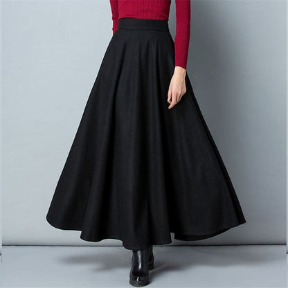 Cap Point Black / S Nadia Winter Thick Warm Elastic A-Line Woolen Maxi Skirt