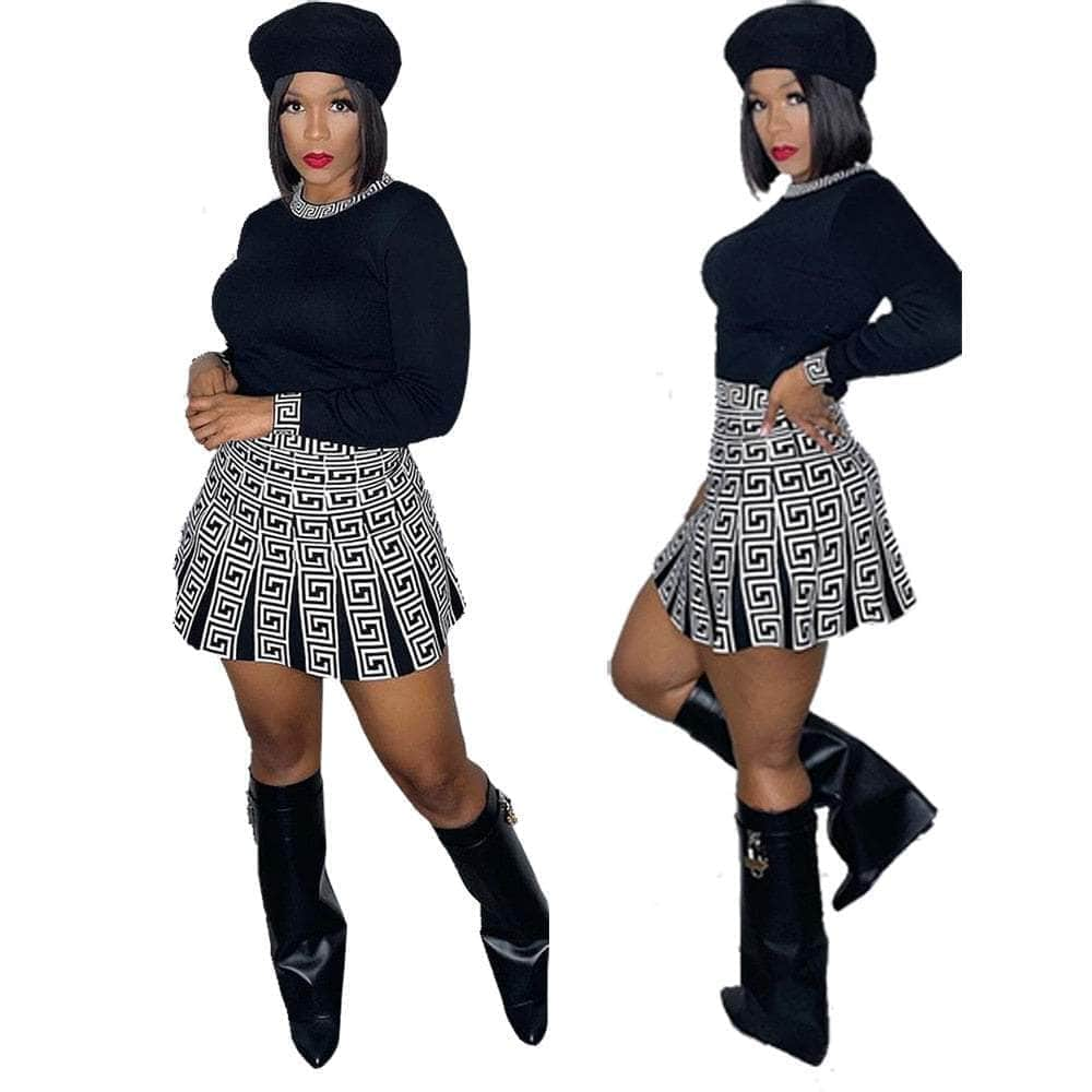 Cap Point Black / S Nseya Round Neck Long-sleeved T-shirt Short Skirt Suit