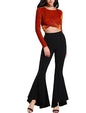 Cap Point Black / S Phinea Bell Bottom Wide Leg Flare Stretch High Waist irregular Palazzo Pants