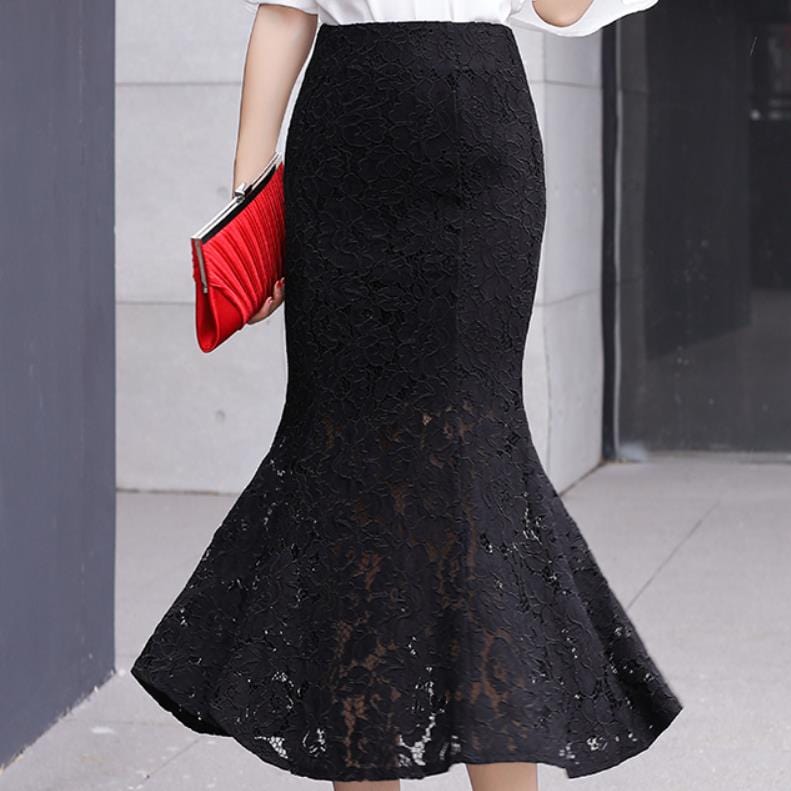 Cap Point black / S Prisca High waist trumpet mermaid lace retro skirt