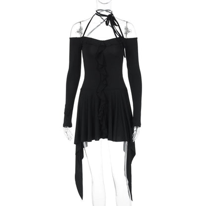 Cap Point Black / S Valeria Pure Desire Asymmetrical Design Halterneck Dress