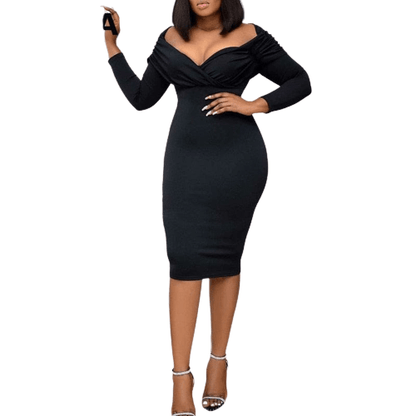 Cap Point black / S Vanessa Elegant Long Sleeve V-Neck Bodycon Midi Dress