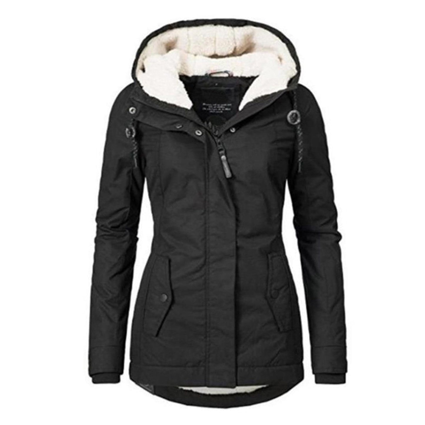 Cap Point black / S Women Waterproof Hooded Fleece Lined Cotton Coat