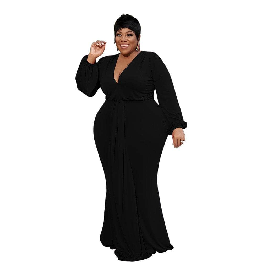 Cap Point Black / XL Angelina Plus Size Elegant Mermaid Full Sleeve Maxi Dress