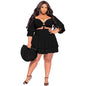 Cap Point Black / XL Perline Plus Size Two Piece Crop Top and Mini Skirt Matching Set