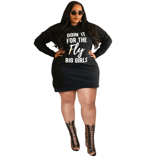 Cap Point black / XL Plus Size Letter Print Hoodie Casual Loose Mini Dress