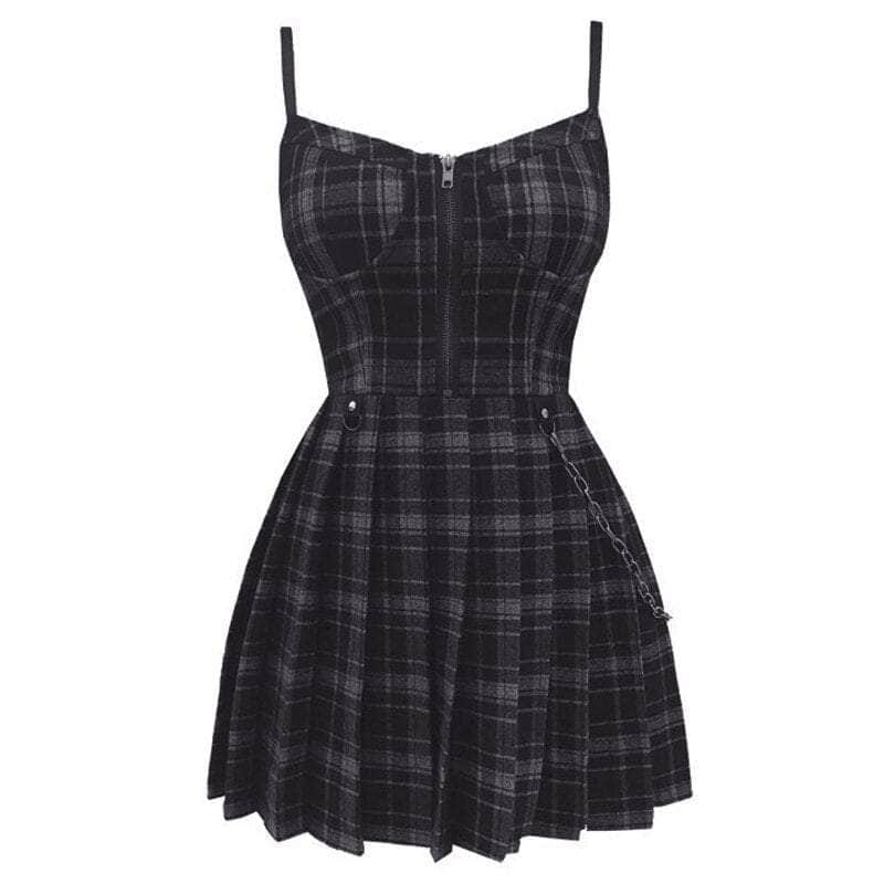 Cap Point black / XS Mriya Gothic Plaid Pleated Spaghetti Strap Mini Dress