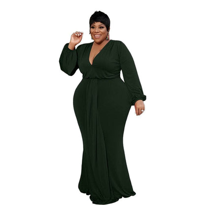 Cap Point Blackish green / XL Angelina Plus Size Elegant Mermaid Full Sleeve Maxi Dress