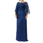 Cap Point Blue / 8 Lace Top Floor Length Long Column Mother of the Bride Dress