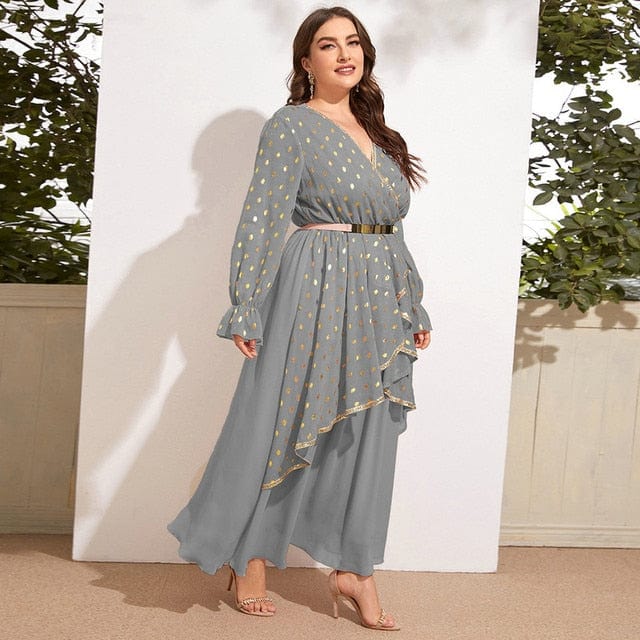 Cap Point Blue / L Becky Chic Elegant Plus Size Luxury Designer Evening Party Oversize Maxi Dress