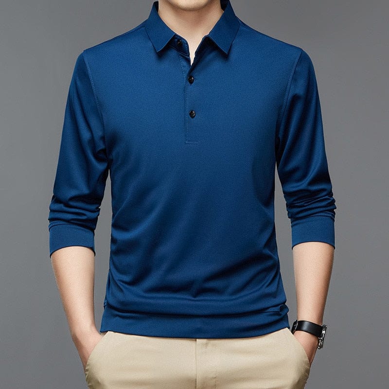 Cap Point Blue / M Mens Business casual long-sleeved polo shirt with turn-ups