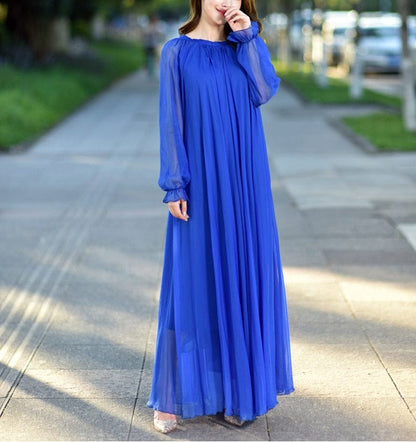 Cap Point Blue / M Olivia Elegant Flowy Chiffon High Quality Loose Belt Maxi Dress