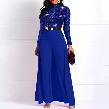 Cap Point Blue / M Raissa Sequined Fashion Full Sleeve High Waist Jumpsuit