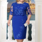 Cap Point Blue / S / United States Lace Short Sleeve Cocktail Evening Party Midi Dress