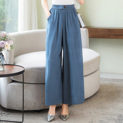 Cap Point Blue / XL Michaeli Plaid Loose High Waist Ankle-Length Wide Leg Pants