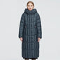 Cap Point blue / XL / USA Megan long warm parka Plaid fashion thick hooded coat