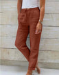 Cap Point Brick Red / 4XL Ameline Cotton Linen High Elastic Waist Drawstring Pocket Beachwear Trousers