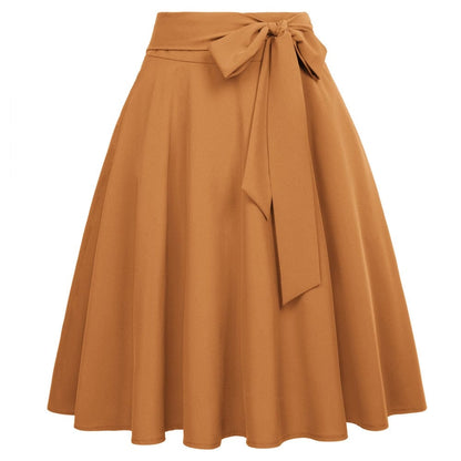 Cap Point Bronze / S Perline Belle Poque High Waist Self-Tie Bow-Knot Embellished  A-Line Skirt