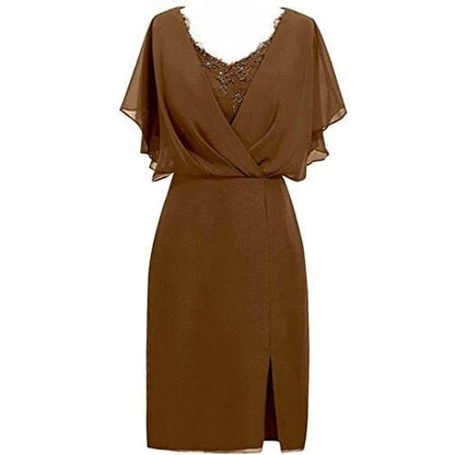 Cap Point Brown / 6 Allegra V-Neck Short Sleeves Knee Length Mother of The Groom Dress