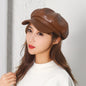 Cap Point Brown Quality Fashion Leather Newsboy Octagonal Cap