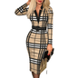 Cap Point Burberry / S Houndstooth V-Neck Bodycon Work Dress with Belt