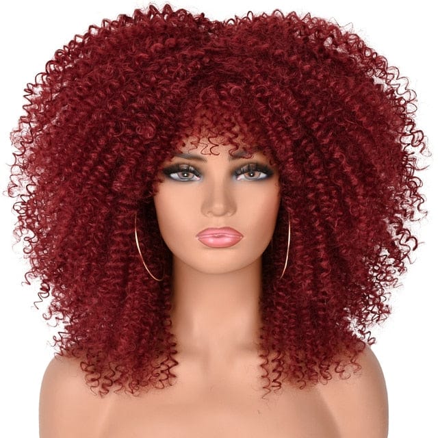 Cap Point Burgundy / 10 inches Melinda Short Synthetic Ombre Glueless Cosplay Hair Afro Kinky Curly Wigs