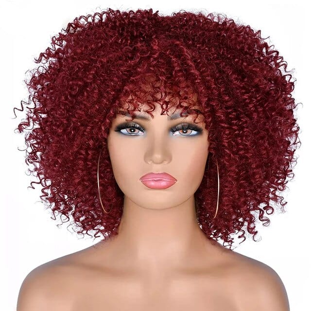 Cap Point burgundy / 10 inches Melinda Short Synthetic Ombre Glueless Cosplay Hair Afro Kinky Curly Wigs